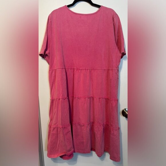 🎀Chic Soul Pink Tiered Dress with Crew Neck🎀 - Picture 2 of 5